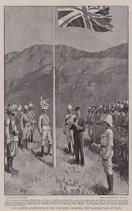 Nuestra última adquisición en el Lejano Oriente, izando la bandera británica en Taipo de Henry Marriott Paget